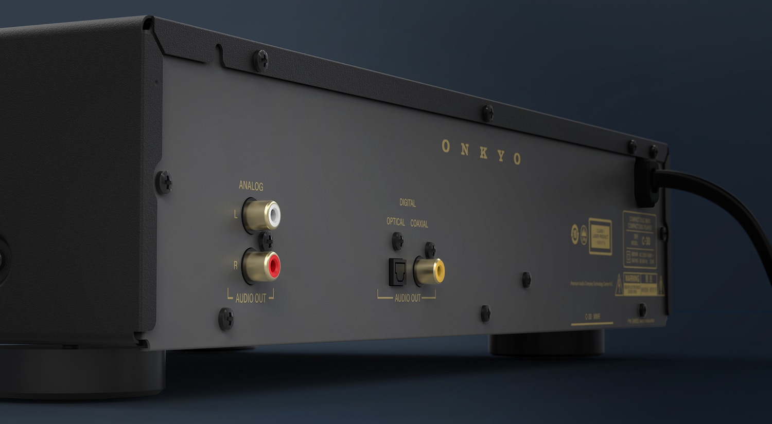 Onkyo Icon C 30 back panel on Onkyo blue background 2000x1100