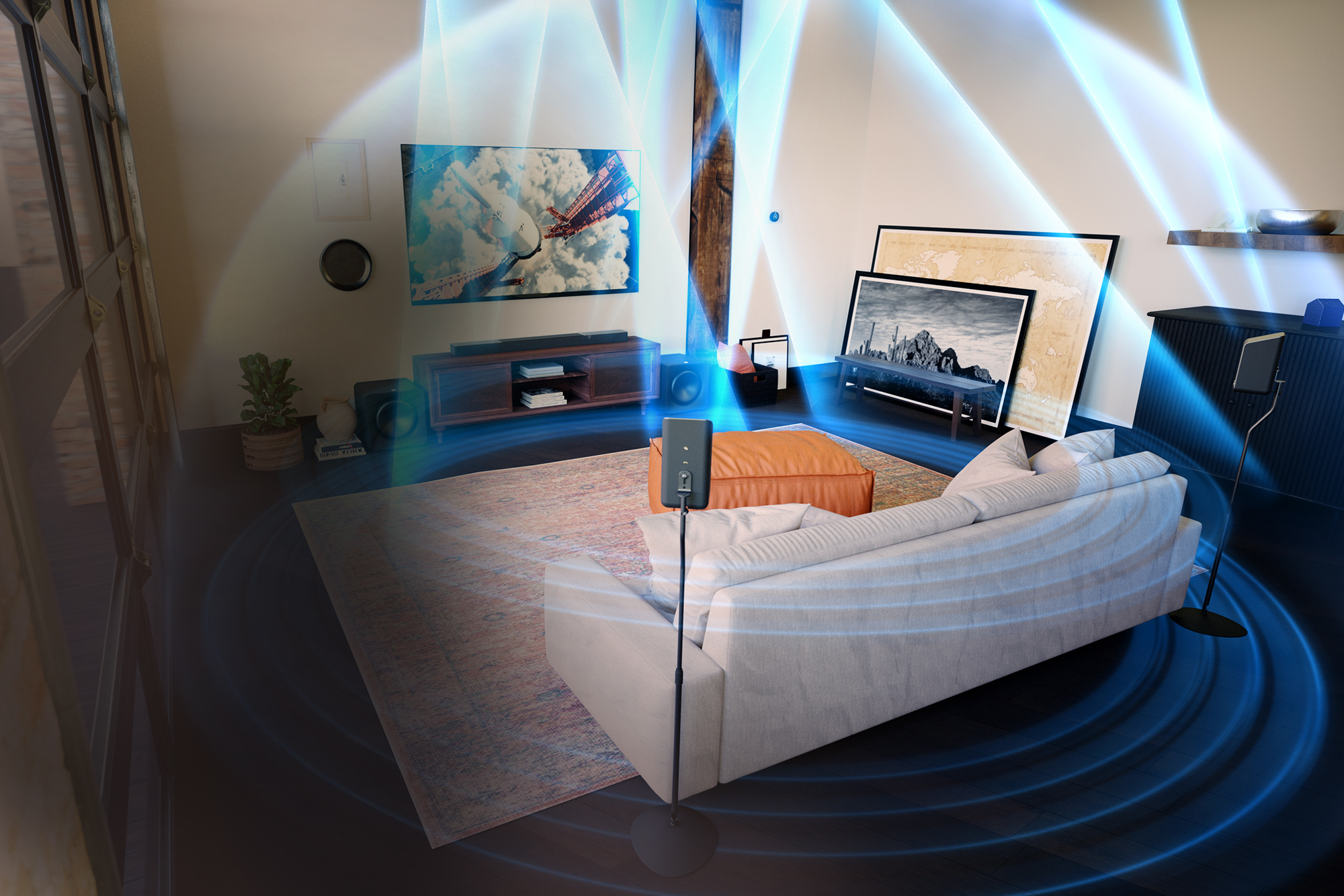 Klipsch Flexus Dolby Atmos surround sound in condo living room Bb 2000x1333