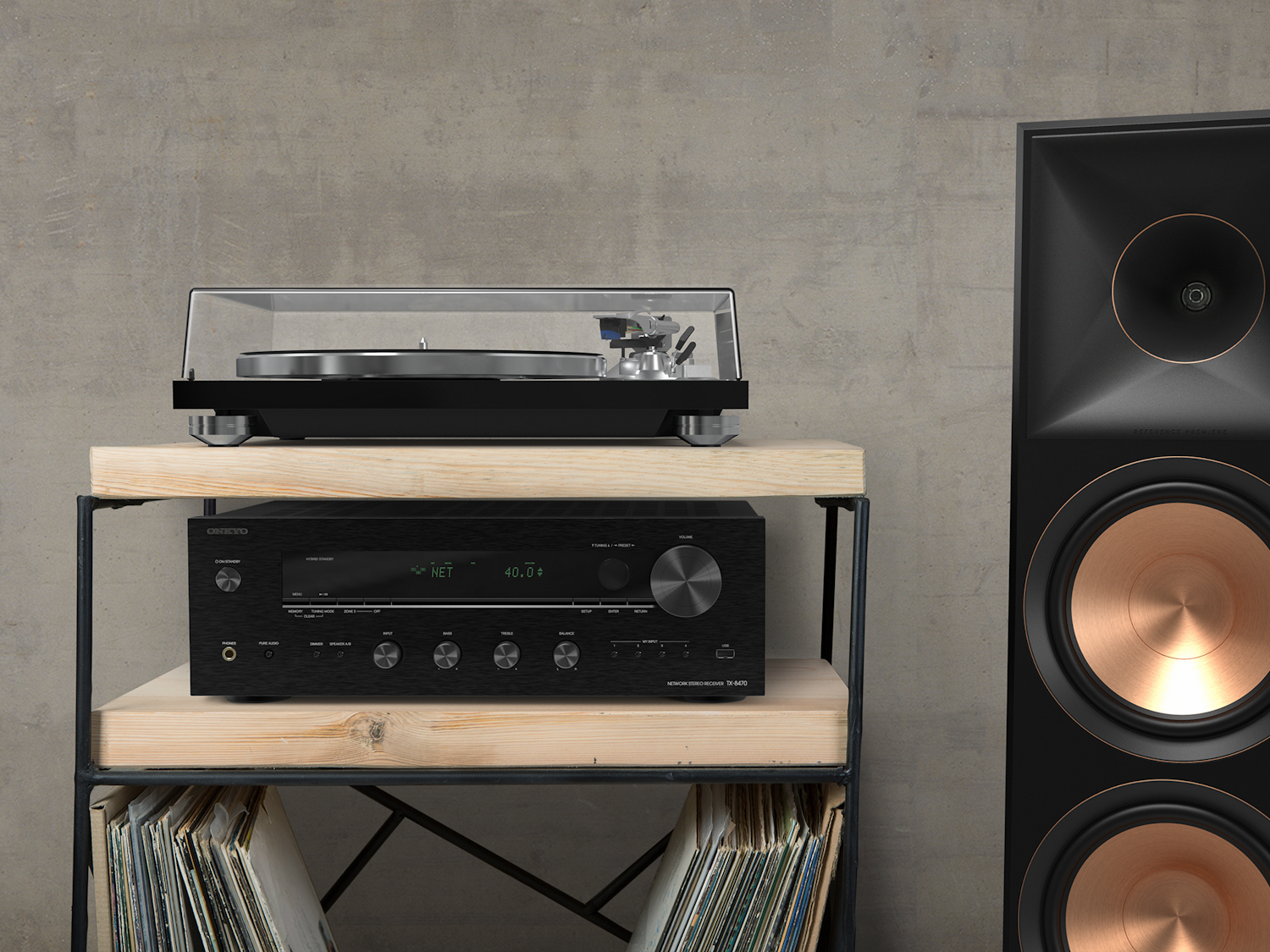 Onkyo Black TX 8470 MDC on Rack and RP 8000 F Beside 2000x1500