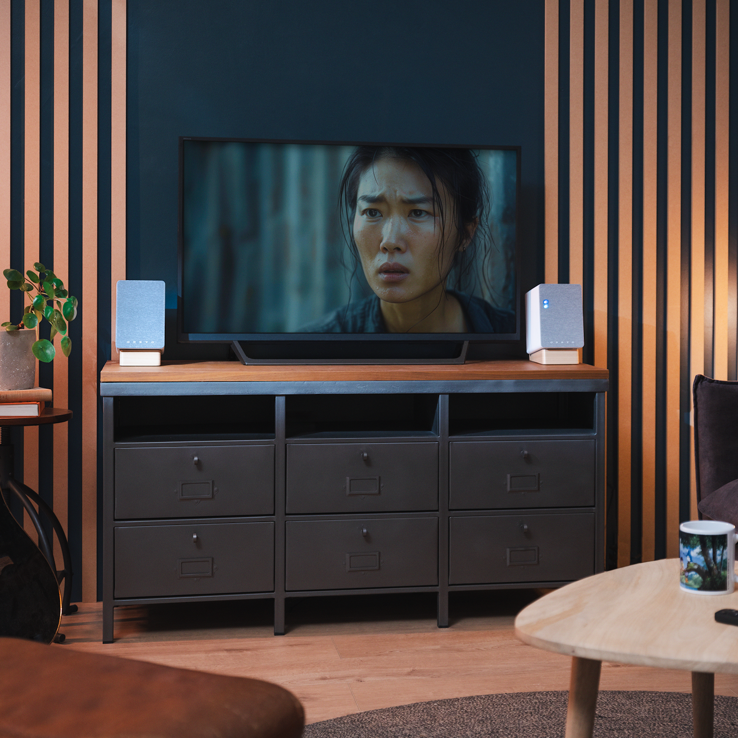 Onkyo Creator GX DB10 in deep and minimal living room with tv 2000x2000jpg