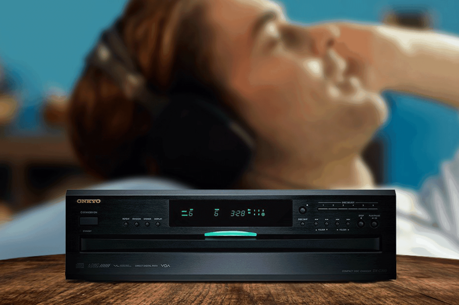 Person Relaxing Listening to Music on Onkyo DXC390 2000x1333