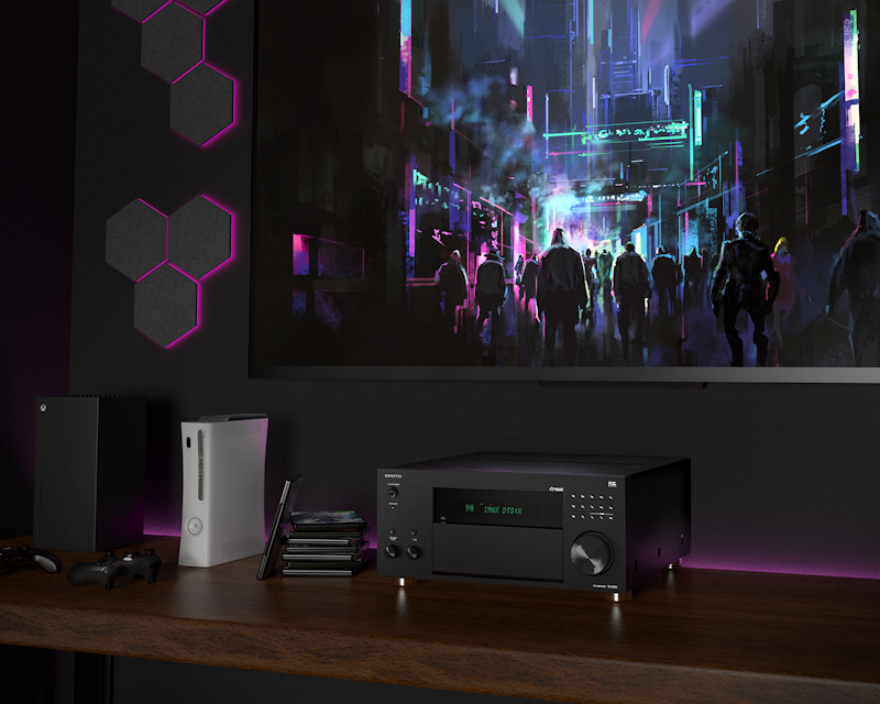 TX RZ70 Gaming Console Below TV with Futuristic City Game 2000x1333