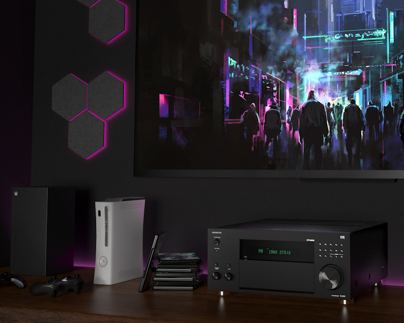 TX RZ70 Gaming Console Below TV with Futuristic City Game 2000x2000